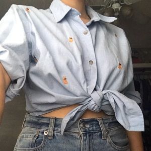 Cute quarter sleeve button down denim cat shirt